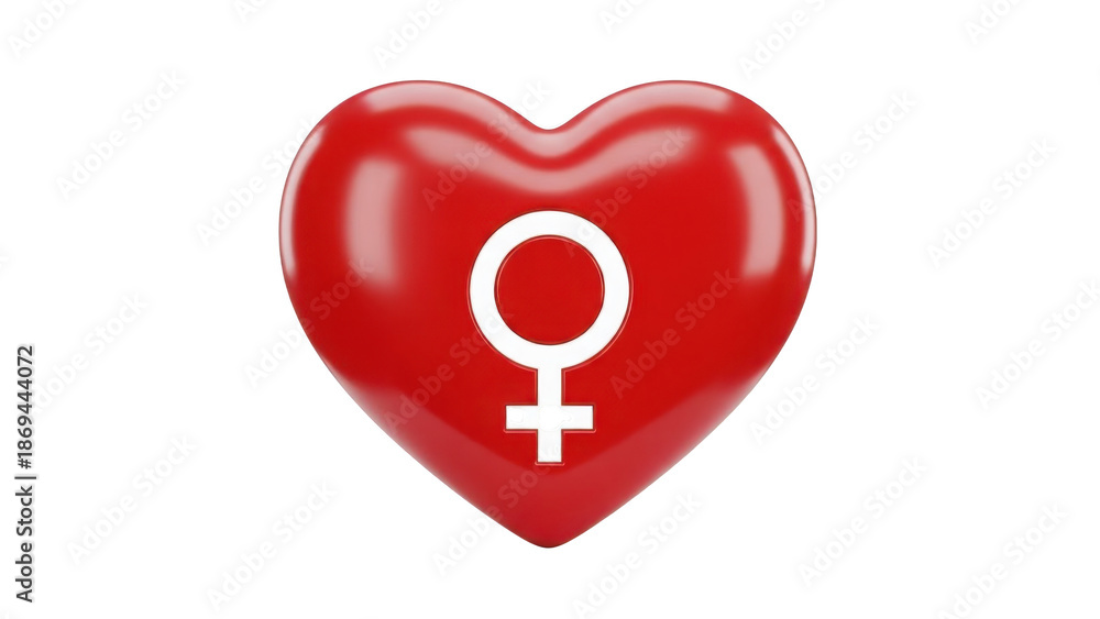 Obraz premium Red Heart With Female Symbol And Textured Detail isolated on a transparent background Venus symbol