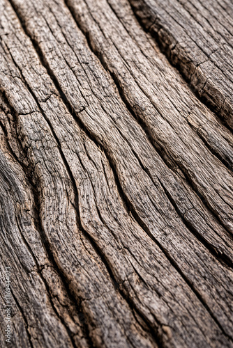 Weathered Wood Grain Texture with Deep Natural Cracks, Rustic Timber Surface Background Showing Organic Lines, Aging Wood Detail for Nature, Sustainability, Design, Craft, Environment Concept and Prem