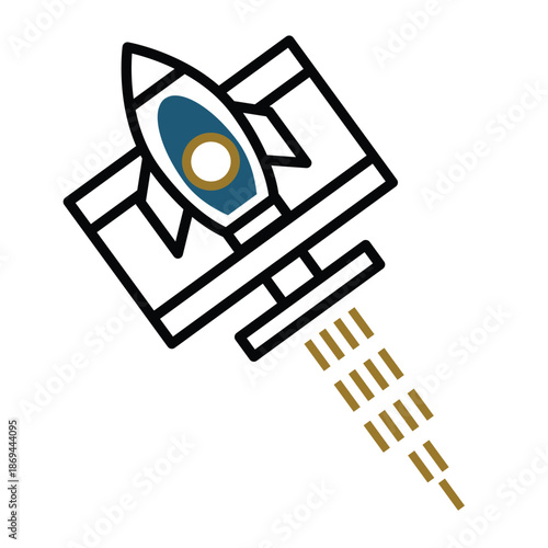 Rocket Launch Illustration on White Background – Startup, Space Technology and Business Growth