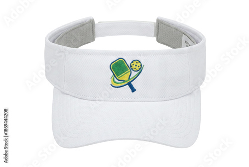 Foto White sports visor with embroidered pickleball logo