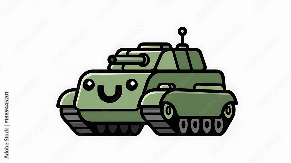 Fototapeta premium Cartoon Green Tank with Happy Face.