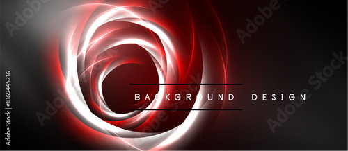 Abstract red, white swirls over dark background. Modern design elements create dynamic visual impact. Text reads background design.