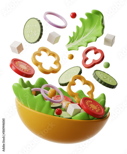 3D Salad Bowl with Fresh Vegetables and Colorful Ingredients for Healthy Eating