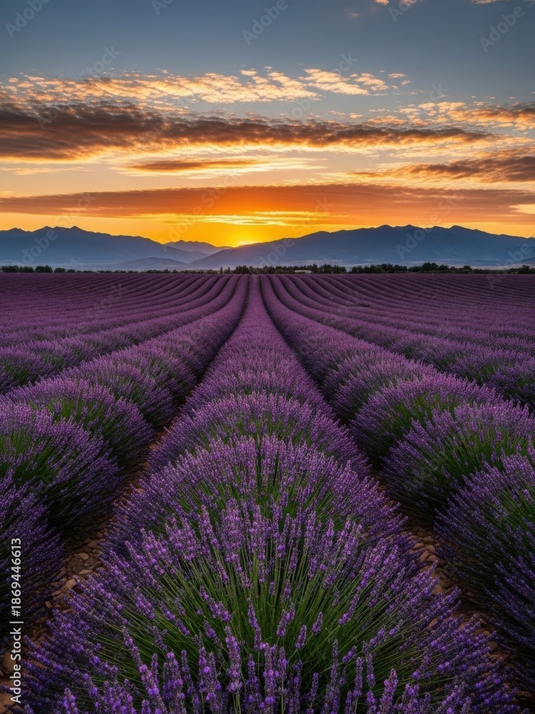 Fototapeta premium Sunset over lavender fields