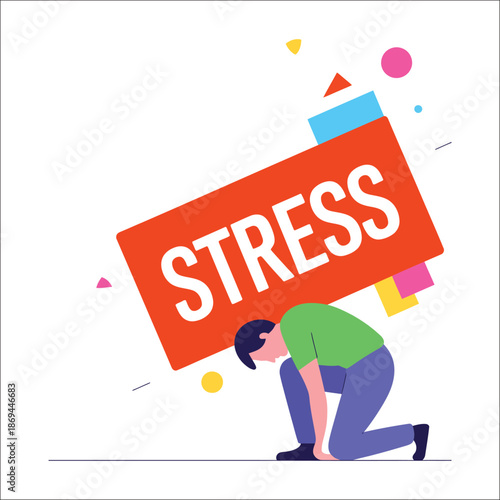 Person Bending Under Large Red Stress Sign red sign