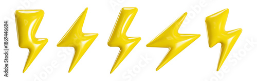 3d lightning vector yellow flash icon in realistic plastic style isolated on white background. Vector illustration