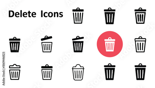Vector trash can and delete icon set for web and mobile UI interface design
