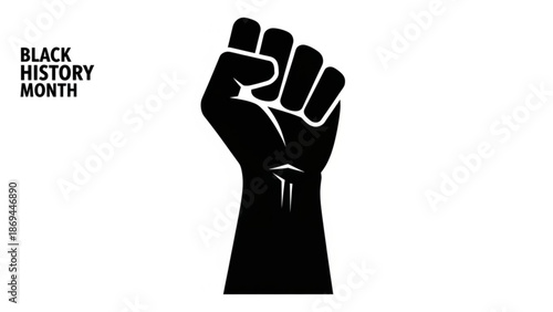 Black history month symbol with raised fist and bold typography on white background