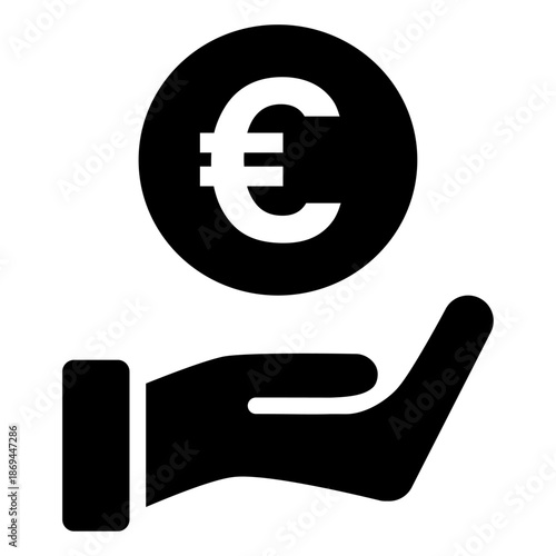 ユーロ通貨を手で支えるアイコン素材 /Euro Coin on Hand Icon Illustration