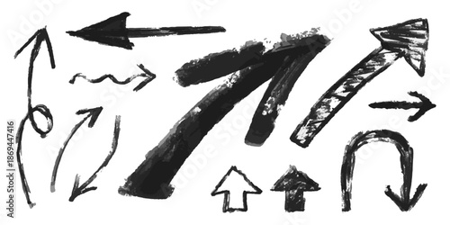黒インクの太筆で描いた手描き矢印セット素材 /Bold Hand Drawn Black Arrow Set