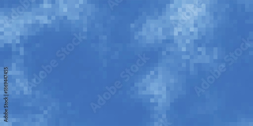 Pixelated blue sky with soft white cloud formations creating a digital abstract background texture with a retro aesthetic and subtle gradient effects