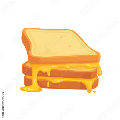 Flat 2D minimalist illustration of a Grilled Cheese Sandwich, modern vector design with white background.