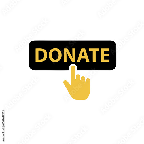 Donate button vector with a hand cursor clicking on it, representing online donations and charitable giving