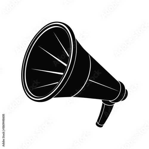 A black and white silhouette of a classic megaphone