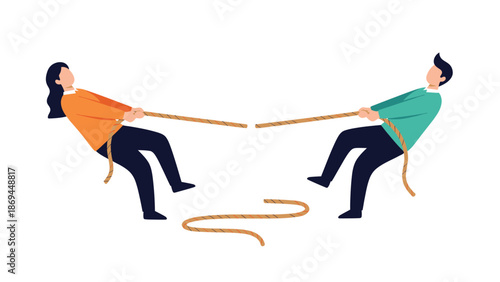 Cartoon Tug of War Between Two Opposing Figures on White Background