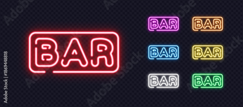 A multicolor set of neon bar signs shines with vivid light and adds an energetic mood. Bright tones and clear shapes create a stylish modern look.