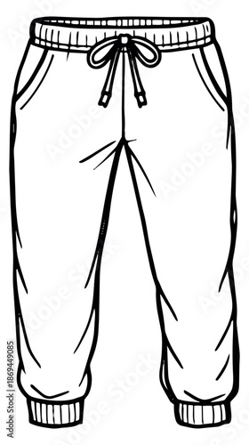 Hand drawn line art illustration of sweatpants depicting comfortable casualwear for fashion and casual wear concepts