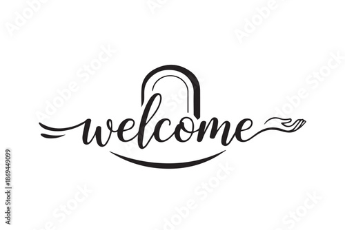 Welcome text in elegant black cursive font vector illustration on transparent background