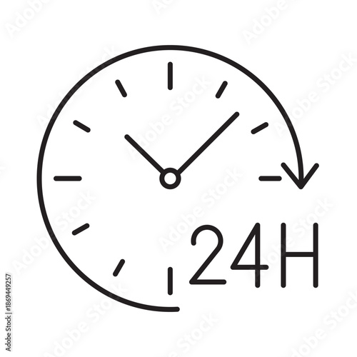 Twenty four hour service linear icon vector illustration symbol isolated white background time clock watch arrow schedule open delivery support daily cycle outline
