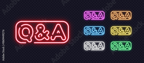 A multicolor set of neon Q and A signs glows with strong light and brings a curious mood. Smooth shapes and bright tones give the design a stylish touch.