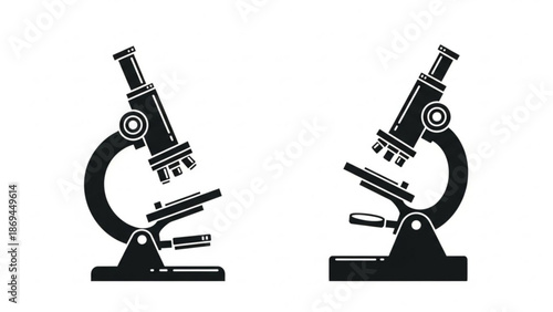 Two black and white microscopes on a plain background for science and research concepts
