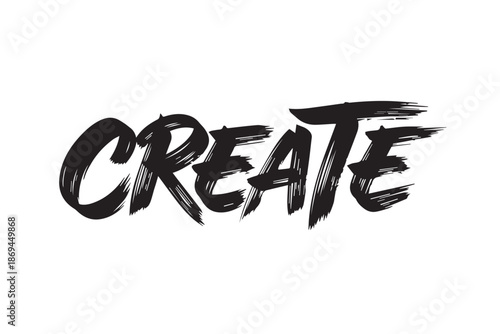 Create word written in black brush stroke vector illustration on transparent background