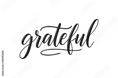 Black cursive grateful text vector illustration on transparent background