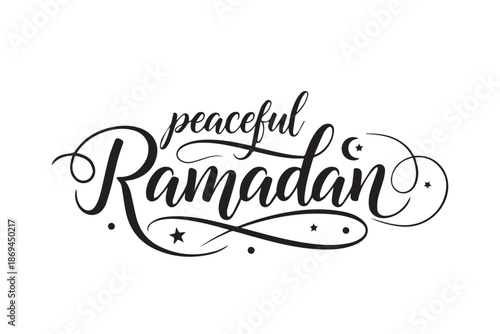 Peaceful ramadan greeting card with beautiful black calligraphy vector illustration on transparent background