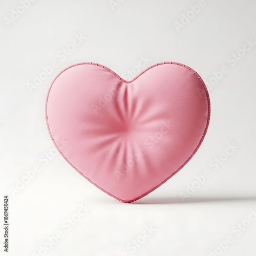 Soft pink heart shaped pillow on white background