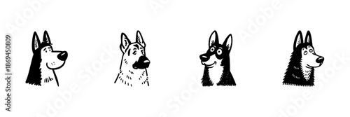 Cartoon Dog Faces In Hand Drawn Style Set. Playful Canine Expressions, Character Design Doodle Sketch Collection. Pet Illustration, Humorous Animal Art. Isolated Vector Illustration