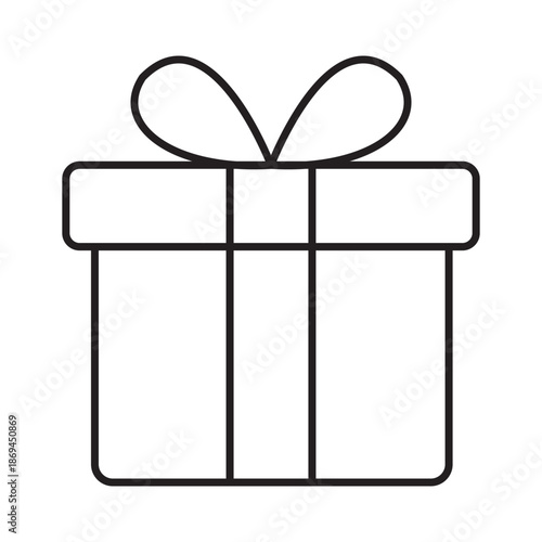 Gift box present linear icon vector illustration symbol isolated white background surprise package ribbon bow celebration holiday birthday event outline design