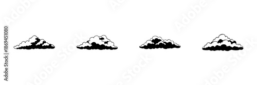 Cloud Illustrations In Hand Drawn Style Set. Weather, Sky, Atmospheric Conditions Doodle Sketch Collection. Nature And Environment Elements. Isolated Vector Illustration