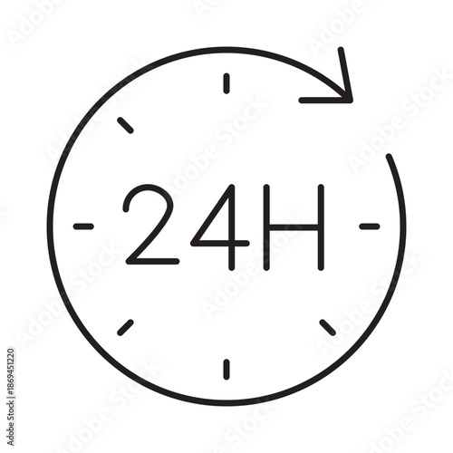Twenty four hour service linear icon vector illustration symbol isolated white background time clock open daily support cycle day night assistance outline design