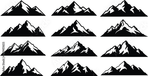Collection of black and white mountain silhouettes