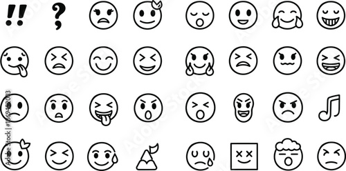 A collection of various emoticon faces and punctuation marks