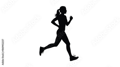 A woman running viewed from the side in a dark silhouette