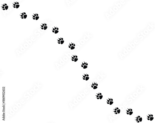 Paw print of dog, cat walk foot print, puppy pet footprint. silhouette animal diagonal tracks for t-shirts. Seamless texture pattern