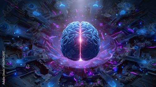 Mind's Genesis: A vibrant conceptual artwork illustrates the intricacies of the human brain, showcasing its vast potential and interconnectivity with a network of futuristic elements.