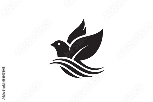 Black silhouette of a bird in flight vector illustration on transparent background