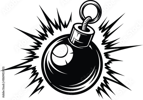 Exploding black and white illustration of a bomb