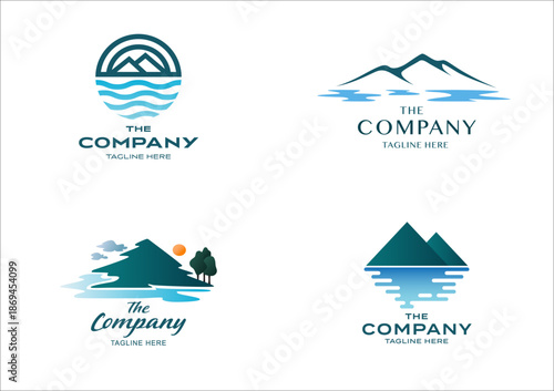 Set of mountain and water logo designs