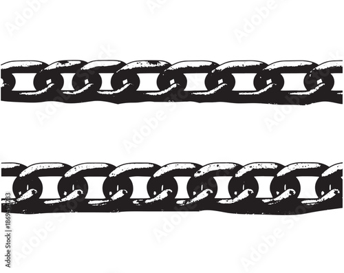 Seamless chain border element – Hand drawn vintage sketch style iron links