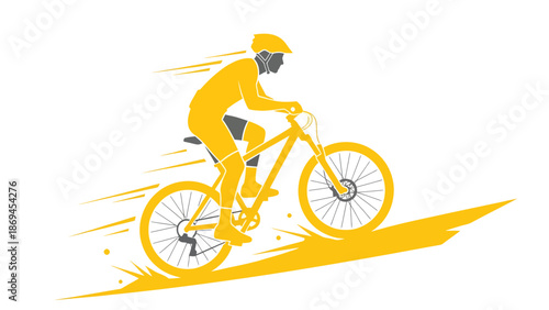 Dynamic Cyclist Illustration on Mountain Bike in Motion