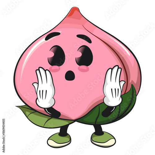 kawaii peach fruit cartoon character mascot illustration surprised, work of hand drawn
