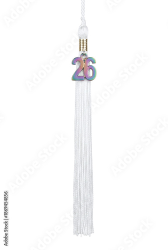 Obraz na płótnie White graduation tassel with iridescent 2026 year charm