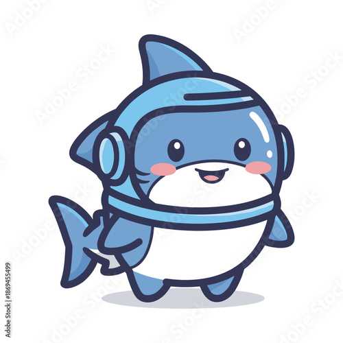 Cute Cartoon Shark in Diving Helmet Illustration