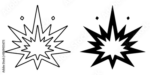 Explosion Starburst Icons - Outline and Filled