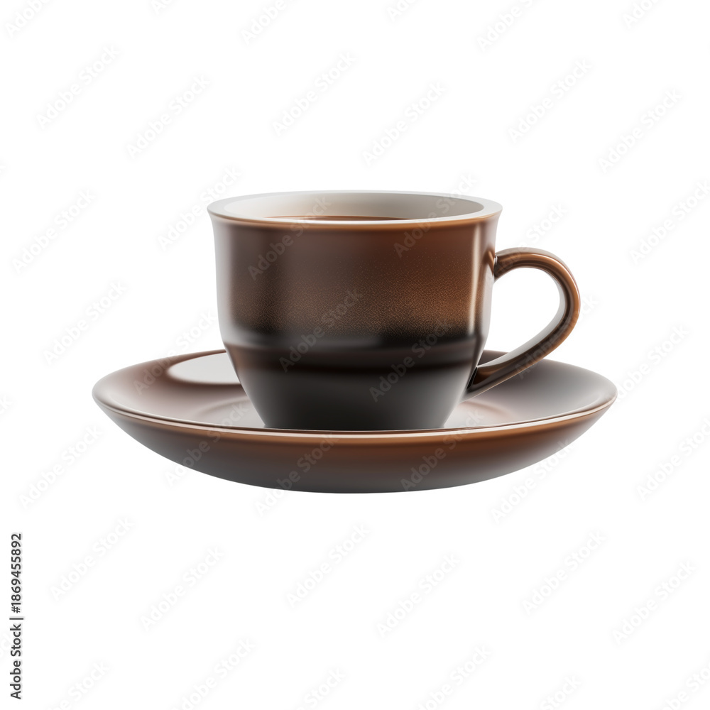 Obraz premium Espresso Cup Brown Ceramic Cup Saucer Coffee Drink Modern 3D Render Icon Isolated Object PNG Transparent Background
