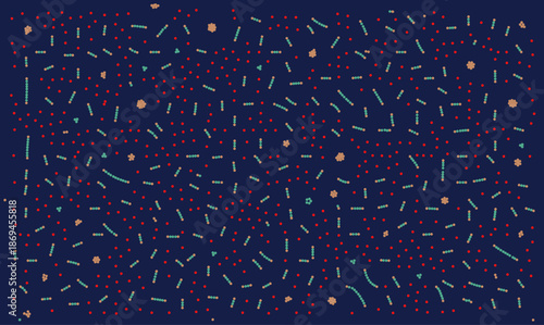 Seamless medical vector pattern with abstract microorganisms, bacteria and viruses on dark blue background. Biology science texture suitable for packaging, textile or wallpaper in healthcare design.