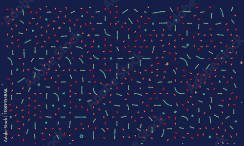 Biotechnology vector pattern featuring molecular chains and atoms. Scientific backdrop suitable for genetics research, nanotech, and medical data analysis.